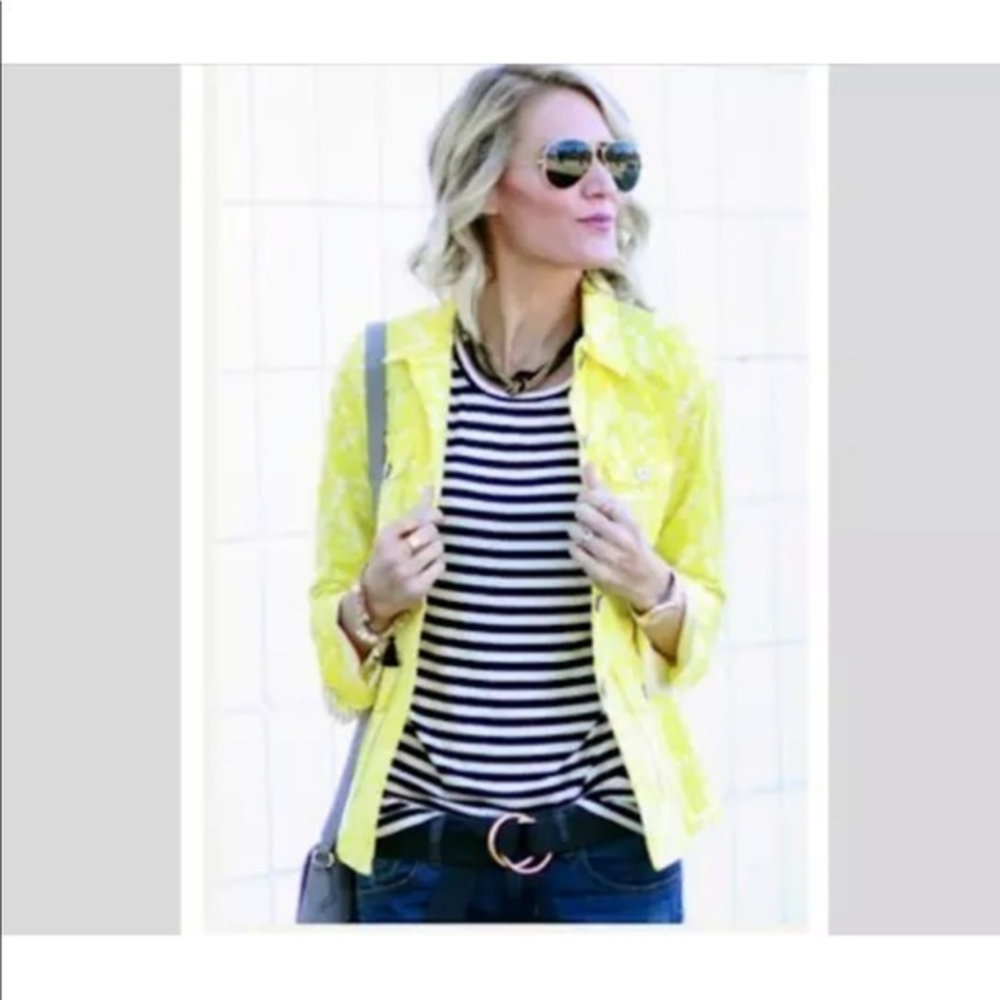CAbi yellow floral field‎ jacket size Small NWT